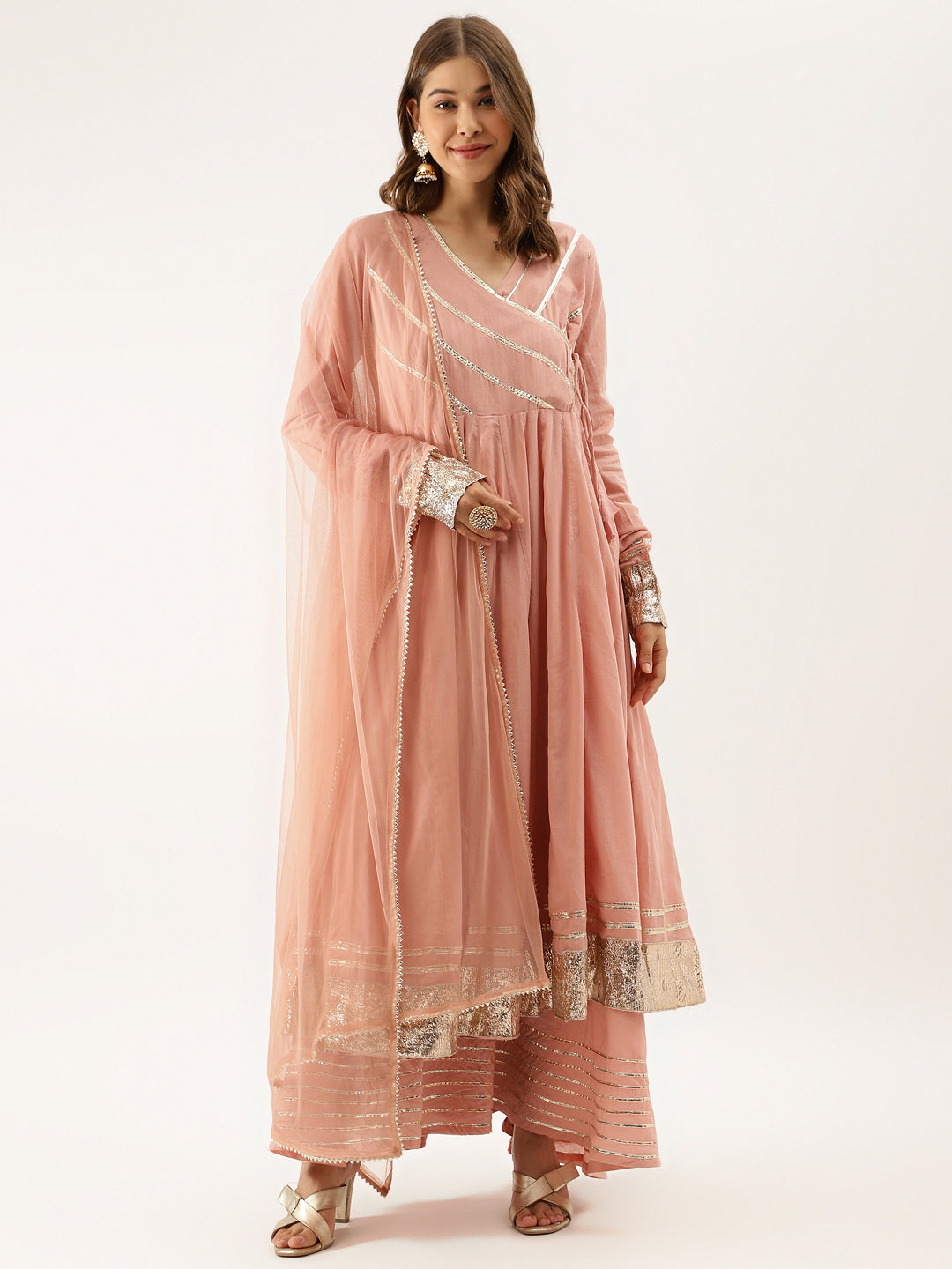 Women Peach Solid Cotton Gota Work Kurta Set With Dupatta | LASVINI - Redefining Indian Fashion with Elegance