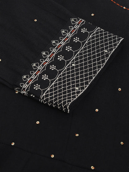 Black Embroidered Cotton Anarkali Kurta | LASVINI - Redefining Indian Fashion with Elegance