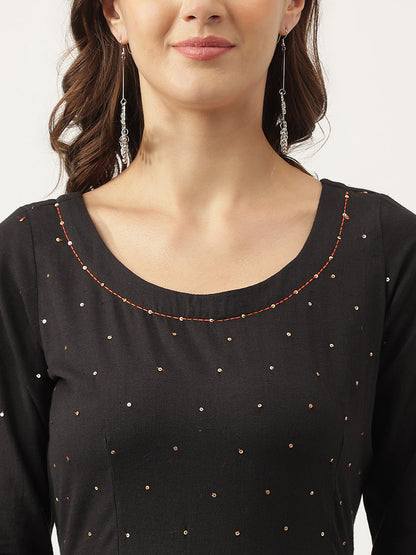 Black Embroidered Cotton Anarkali Kurta | LASVINI - Redefining Indian Fashion with Elegance