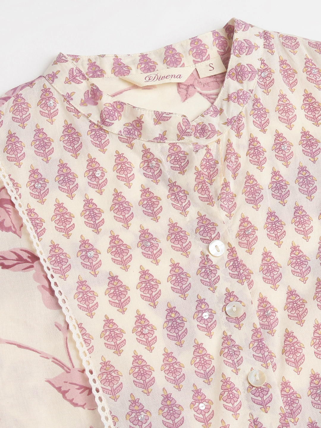 White Purple Floral Cotton Flared Kurta With Pant Set | LASVINI - Redefining Indian Fashion with Elegance