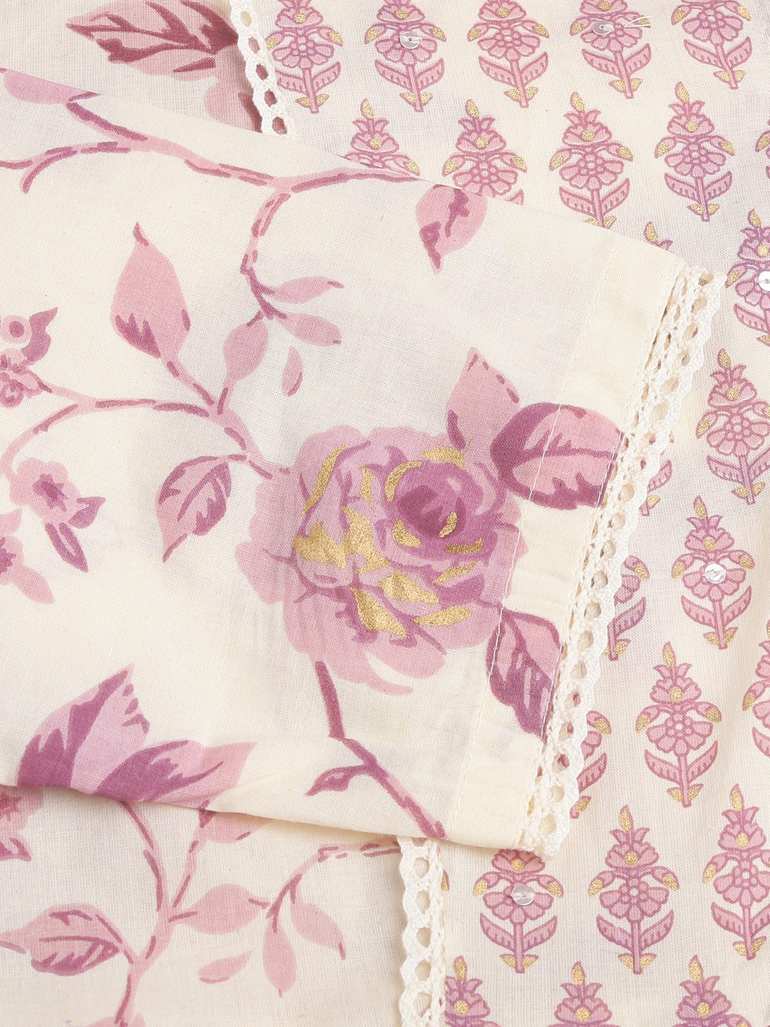 White Purple Floral Cotton Flared Kurta With Pant Set | LASVINI - Redefining Indian Fashion with Elegance