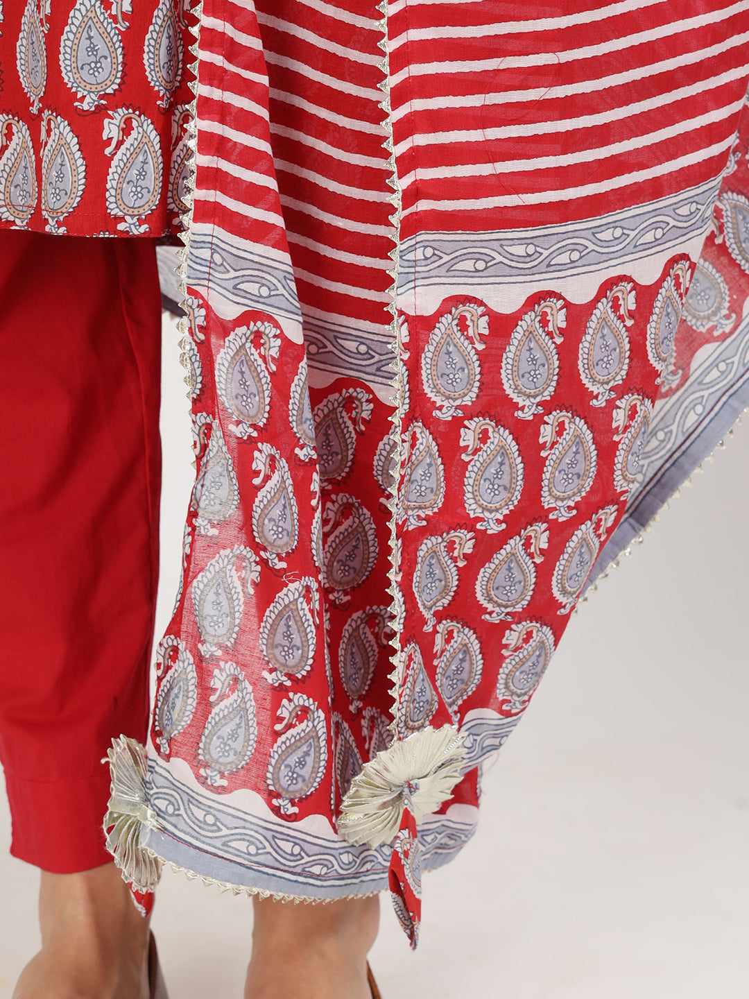 Maroon Floral Print Cotton Kurta Pants With Dupatta Set For Women | LASVINI - Redefining Indian Fashion with Elegance