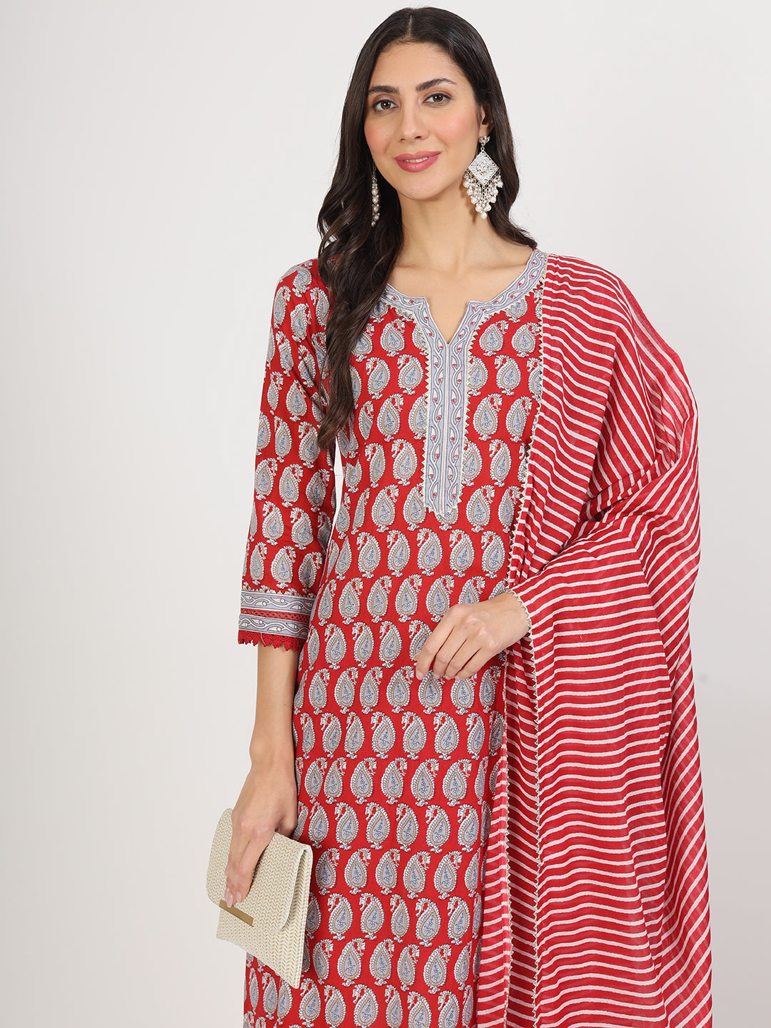 Maroon Floral Print Cotton Kurta Pants With Dupatta Set For Women | LASVINI - Redefining Indian Fashion with Elegance