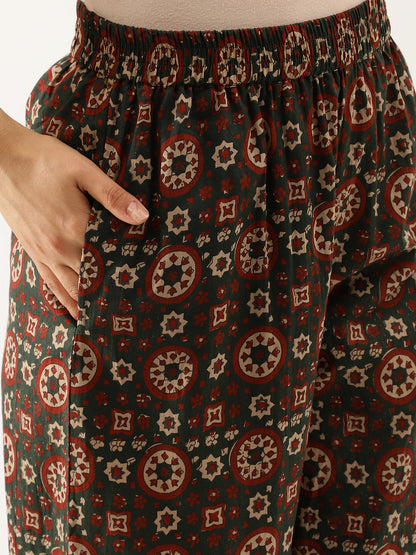 Women Green Floral Print Cotton Kurta Set With Dupatta | LASVINI - Redefining Indian Fashion with Elegance