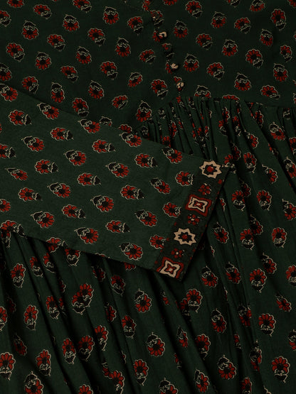 Women Green Floral Print Cotton Kurta Set With Dupatta | LASVINI - Redefining Indian Fashion with Elegance