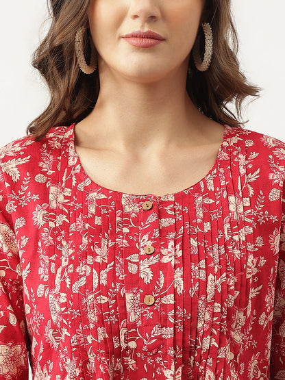 Rani Pink Floral Printed Cotton Peplum Top | LASVINI - Redefining Indian Fashion with Elegance