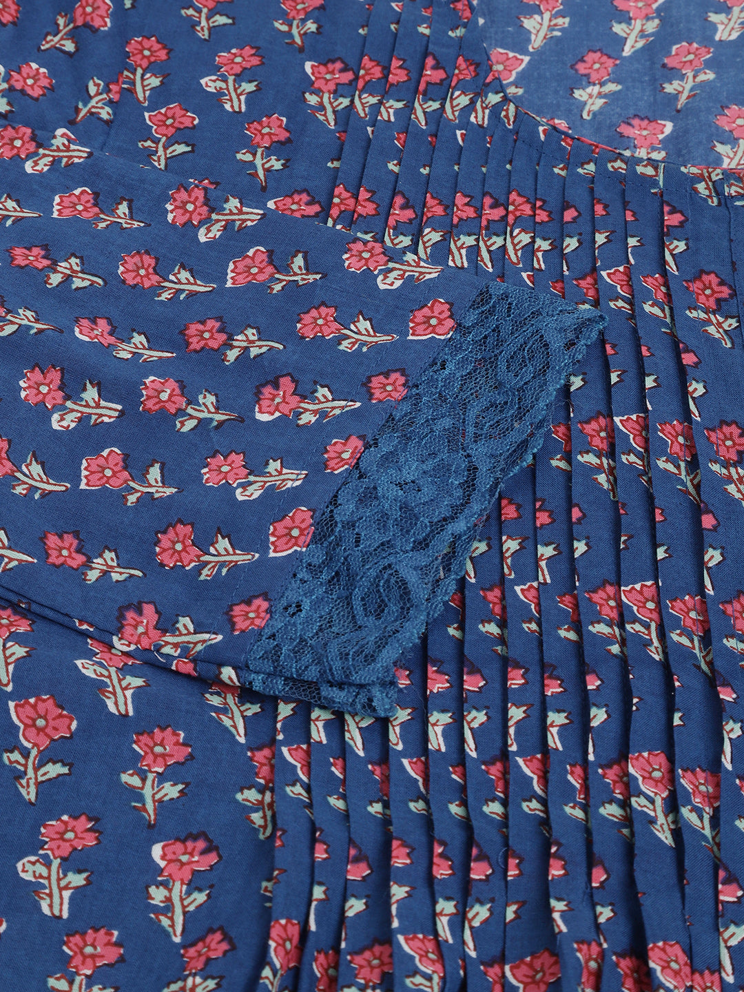 Navy Blue Floral Printed Cotton Peplum Top | LASVINI - Redefining Indian Fashion with Elegance