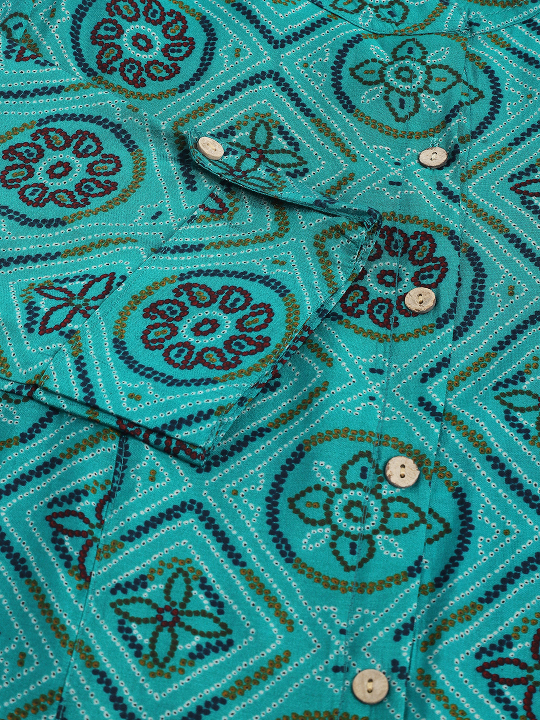 Turquoise Blue Printed Muslin Fold Sleeve Top | LASVINI - Redefining Indian Fashion with Elegance