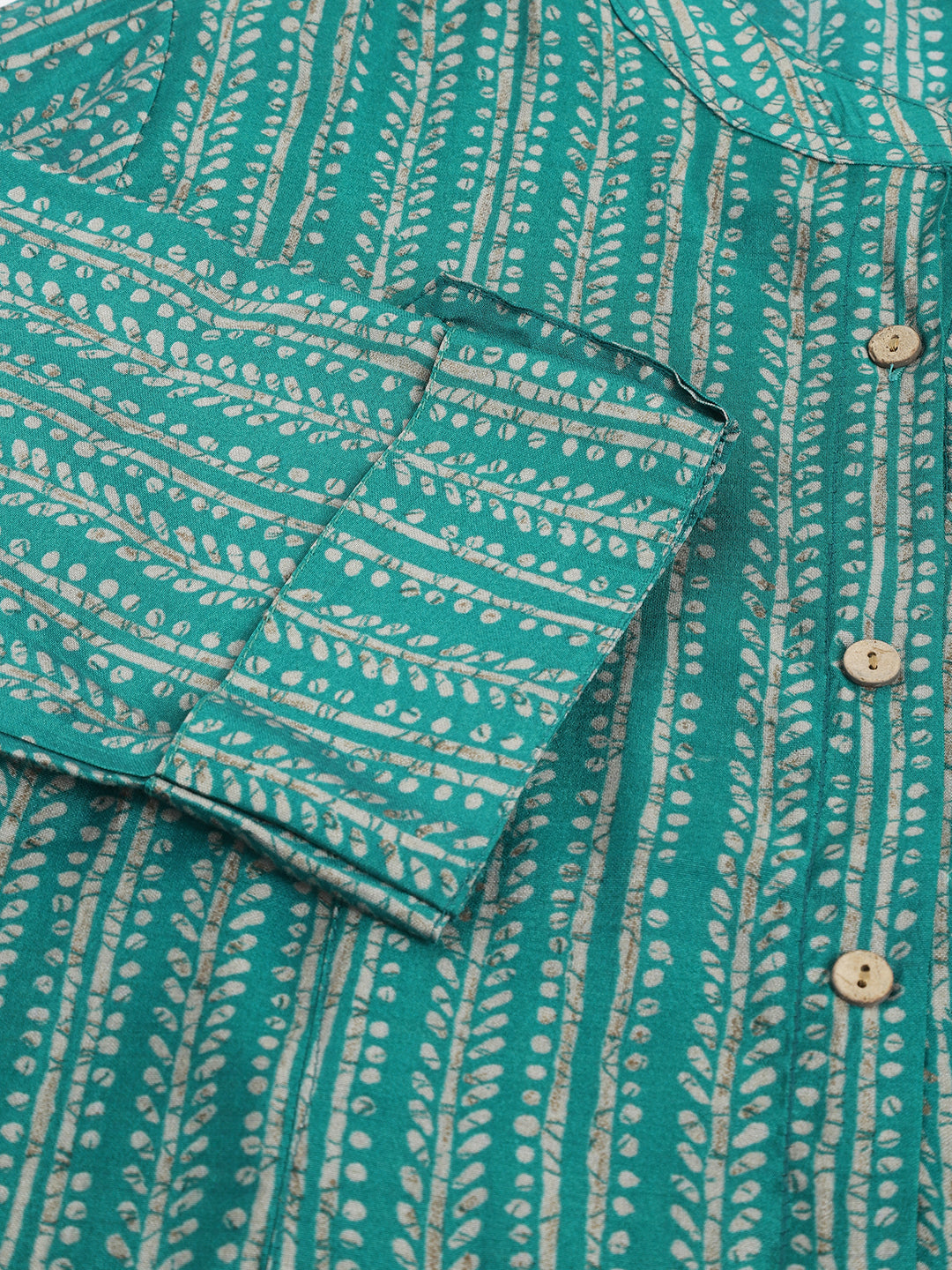 Teal Blue Printed Muslin Fold Sleeve Top | LASVINI - Redefining Indian Fashion with Elegance