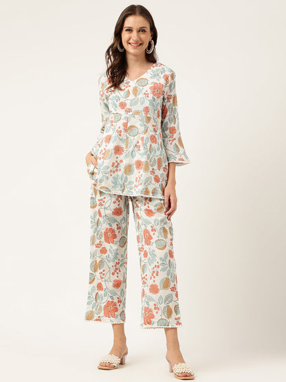 Women Floral Printed Pure Cotton Tunic With Trousers | LASVINI - Redefining Indian Fashion with Elegance