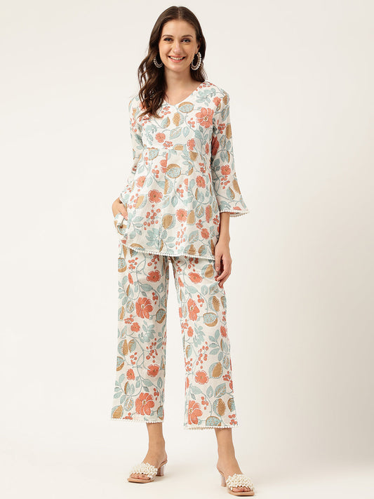 Women Floral Printed Pure Cotton Tunic With Trousers | LASVINI - Redefining Indian Fashion with Elegance
