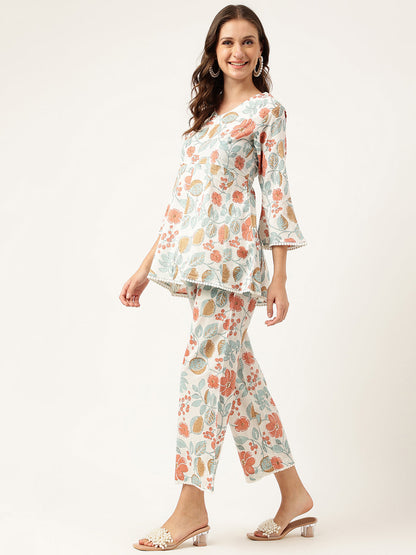 Women Floral Printed Pure Cotton Tunic With Trousers | LASVINI - Redefining Indian Fashion with Elegance
