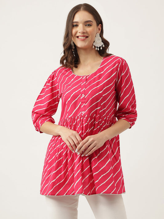 Leheriya Rayon Pink Regular Top | LASVINI - Redefining Indian Fashion with Elegance