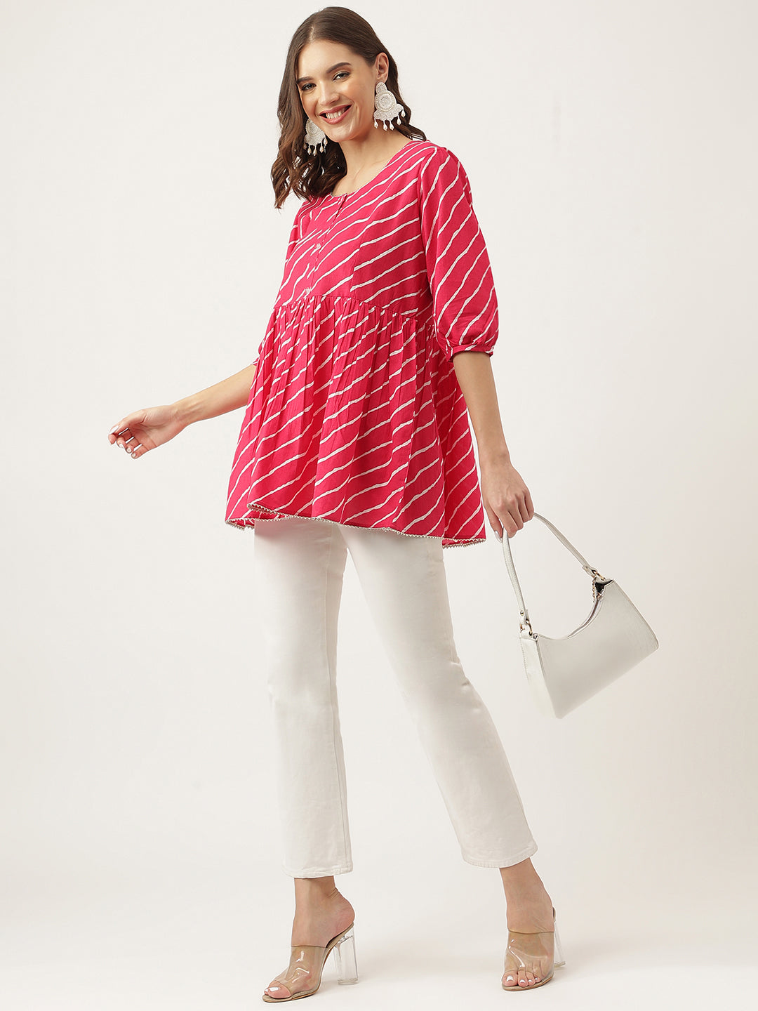 Leheriya Rayon Pink Regular Top | LASVINI - Redefining Indian Fashion with Elegance