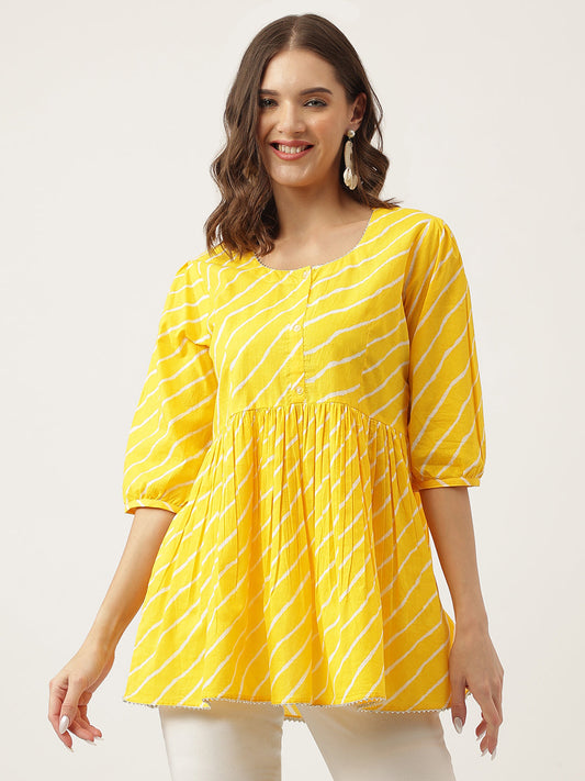 Leheriya Rayon Yellow Regular Top | LASVINI - Redefining Indian Fashion with Elegance