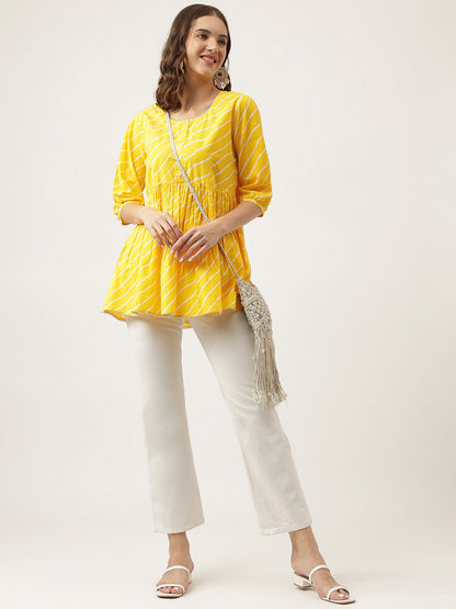 Leheriya Rayon Yellow Regular Top | LASVINI - Redefining Indian Fashion with Elegance