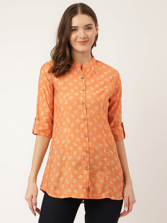 Mustard Printed Chanderi Silk Regular Top | LASVINI - Redefining Indian Fashion with Elegance