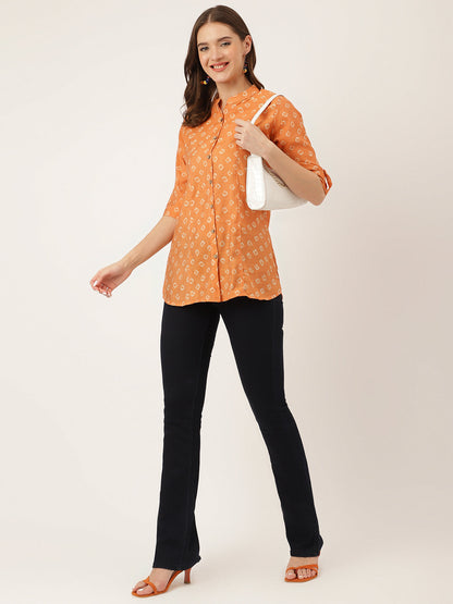 Mustard Printed Chanderi Silk Regular Top | LASVINI - Redefining Indian Fashion with Elegance