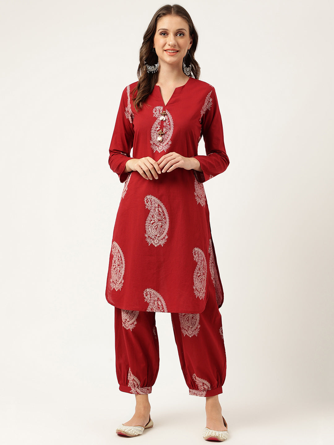 Maroon Paisley Print Cotton Co-Ord Set | LASVINI - Redefining Indian Fashion with Elegance
