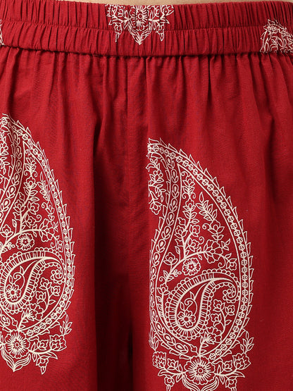 Maroon Paisley Print Cotton Co-Ord Set | LASVINI - Redefining Indian Fashion with Elegance