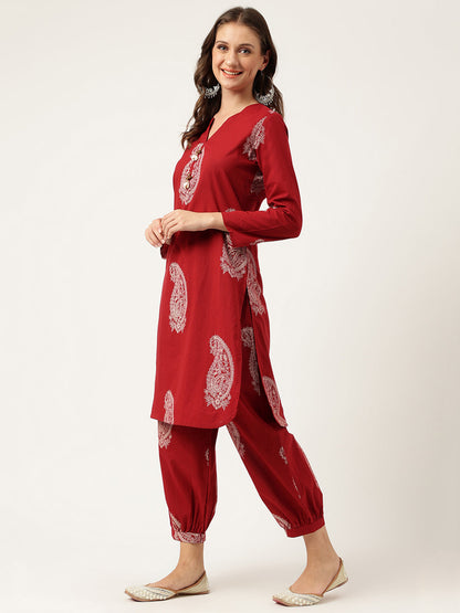 Maroon Paisley Print Cotton Co-Ord Set | LASVINI - Redefining Indian Fashion with Elegance