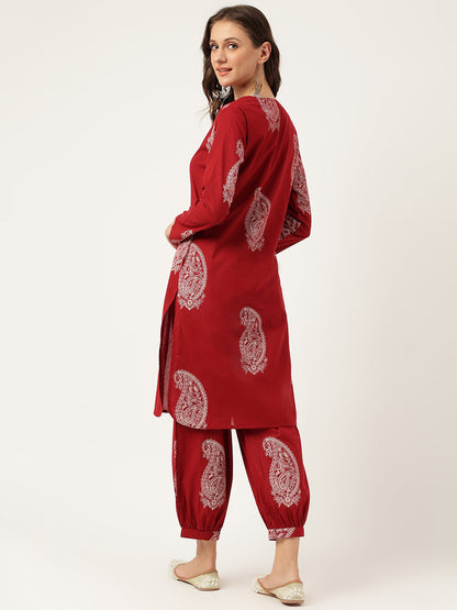 Maroon Paisley Print Cotton Co-Ord Set | LASVINI - Redefining Indian Fashion with Elegance