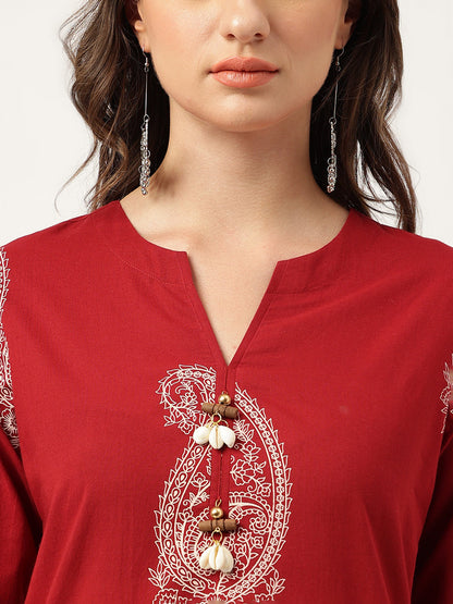 Maroon Paisley Print Cotton Co-Ord Set | LASVINI - Redefining Indian Fashion with Elegance