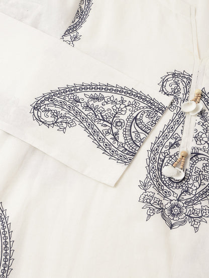 White Paisley Print Cotton Co-Ord Set | LASVINI - Redefining Indian Fashion with Elegance