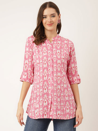 Pink Floral Print Rayon Regular Top | LASVINI - Redefining Indian Fashion with Elegance