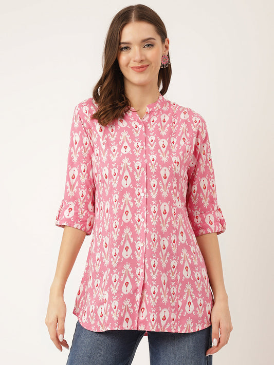 Pink Floral Print Rayon Regular Top | LASVINI - Redefining Indian Fashion with Elegance