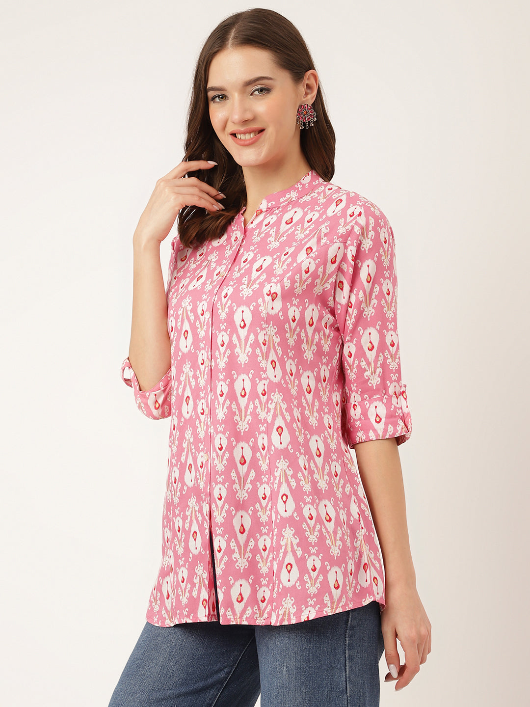 Pink Floral Print Rayon Regular Top | LASVINI - Redefining Indian Fashion with Elegance