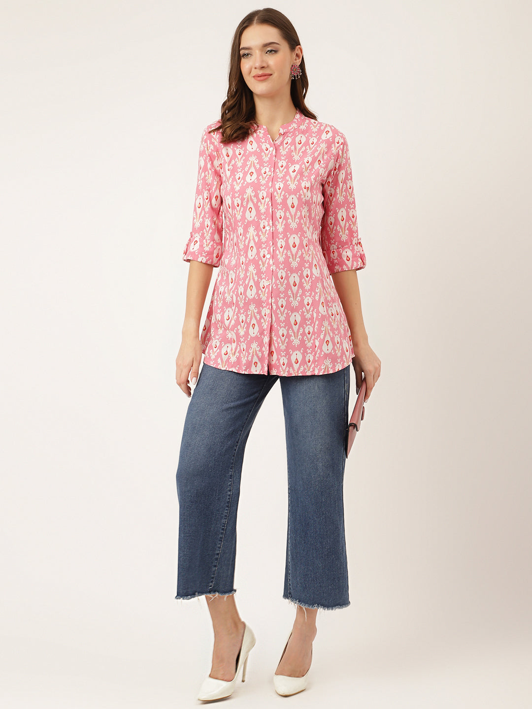 Pink Floral Print Rayon Regular Top | LASVINI - Redefining Indian Fashion with Elegance