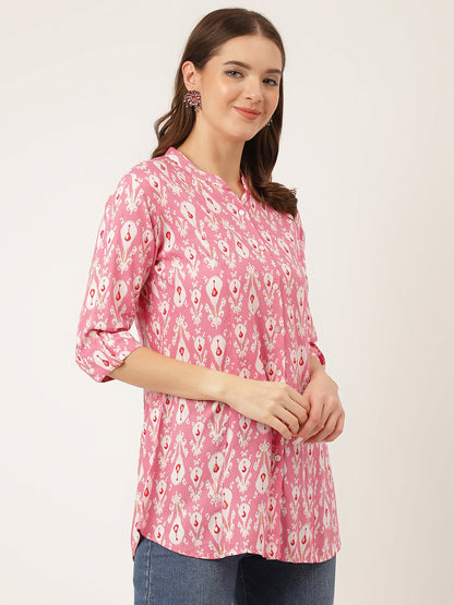 Pink Floral Print Rayon Regular Top | LASVINI - Redefining Indian Fashion with Elegance