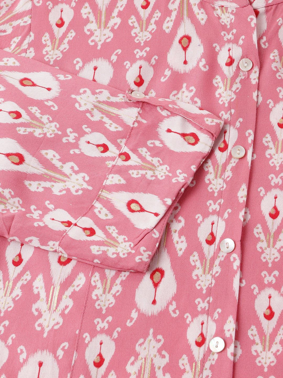 Pink Floral Print Rayon Regular Top | LASVINI - Redefining Indian Fashion with Elegance