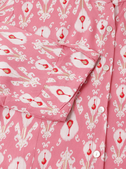 Pink Floral Print Rayon Regular Top | LASVINI - Redefining Indian Fashion with Elegance
