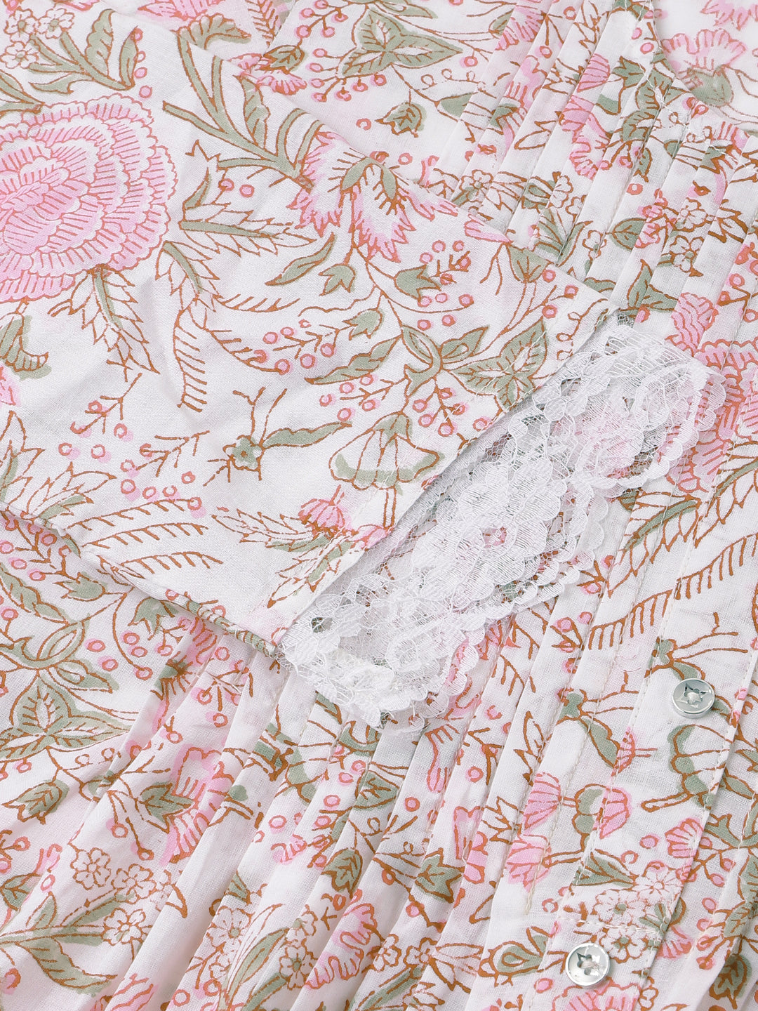 Pink Floral Print Cotton Peplum Top With Pintuck Detailing | LASVINI - Redefining Indian Fashion with Elegance