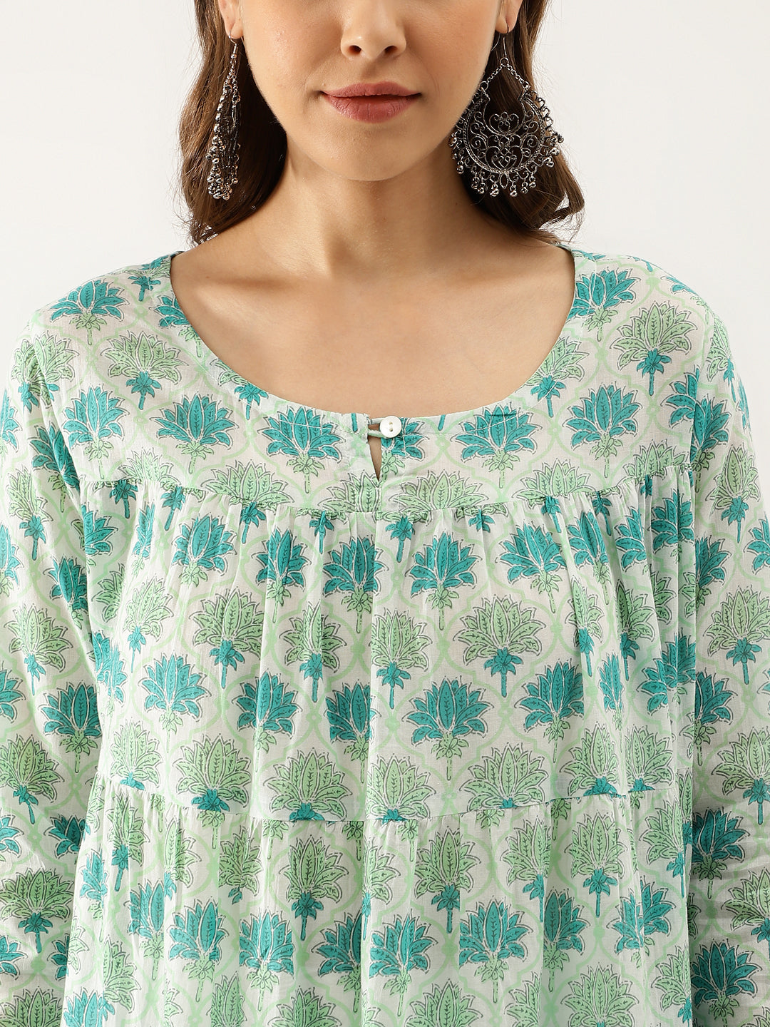 Women Green Handblock Floral Printed Cotton Kurta Set With Dupatta | LASVINI - Redefining Indian Fashion with Elegance