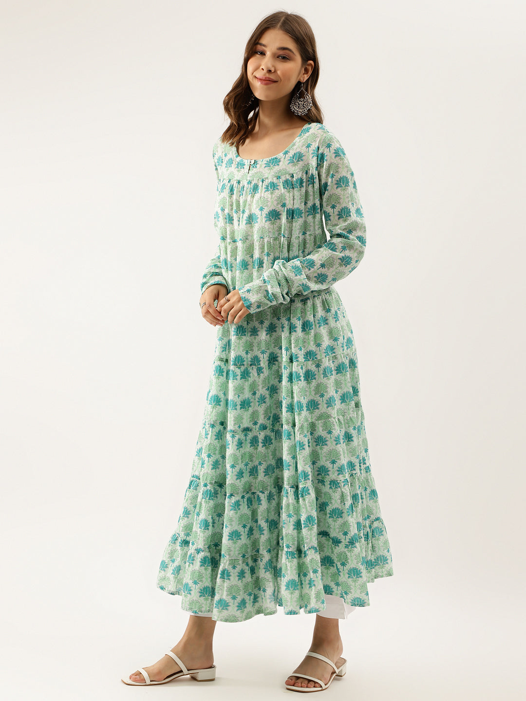 Women Green Handblock Floral Printed Cotton Kurta Set With Dupatta | LASVINI - Redefining Indian Fashion with Elegance