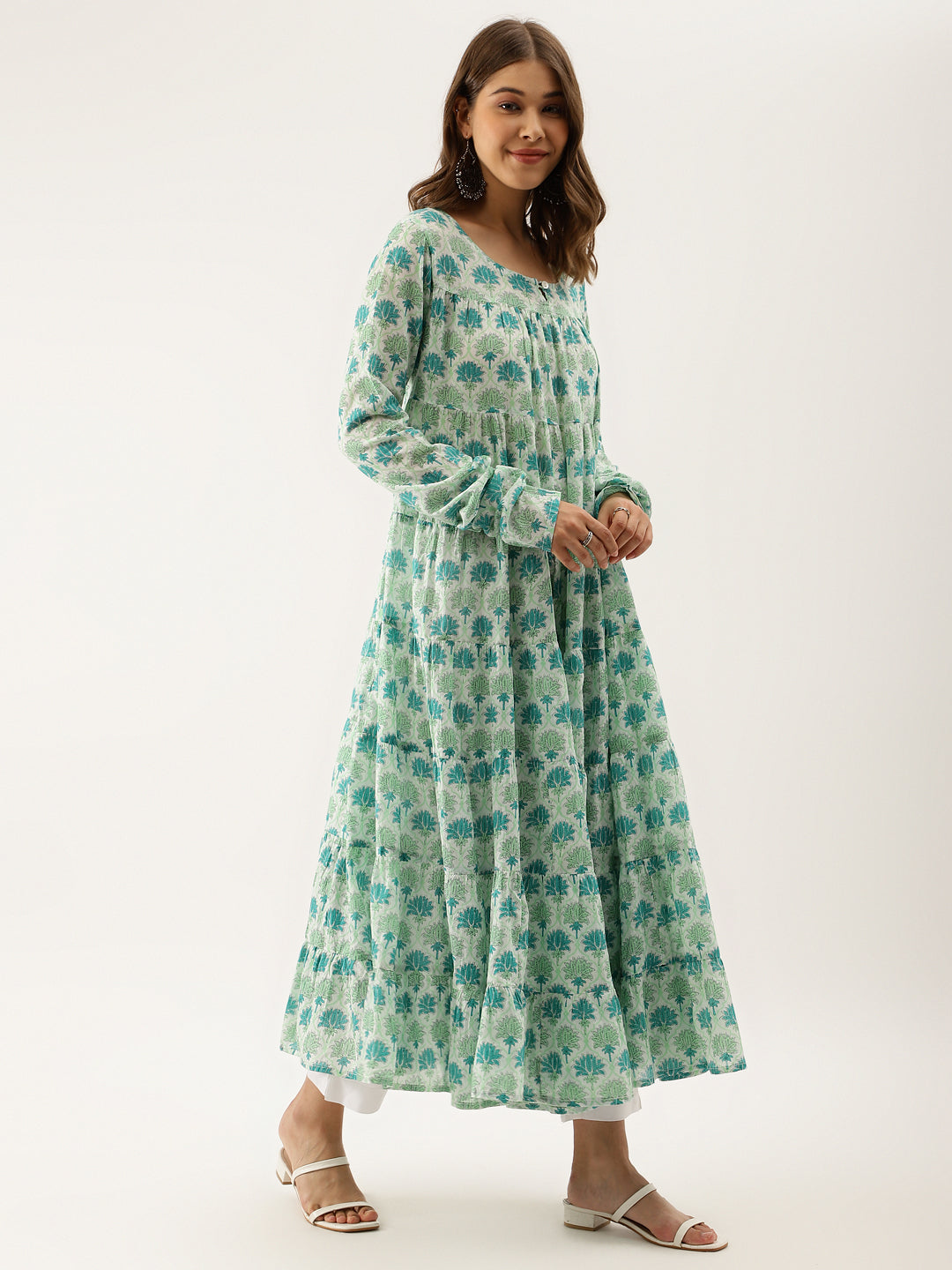 Women Green Handblock Floral Printed Cotton Kurta Set With Dupatta | LASVINI - Redefining Indian Fashion with Elegance