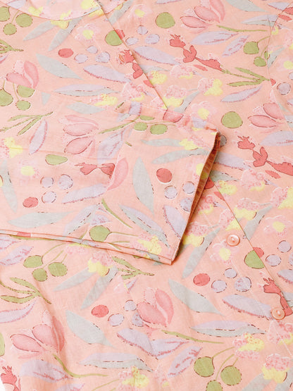 Women Pink Multi Colored Floral Print Cotton Regular Top | LASVINI - Redefining Indian Fashion with Elegance