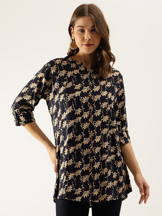 Floral Printed Rayon Shirt Type Top For Women | LASVINI - Redefining Indian Fashion with Elegance