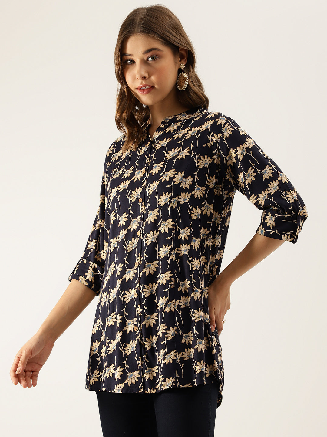 Floral Printed Rayon Shirt Type Top For Women | LASVINI - Redefining Indian Fashion with Elegance