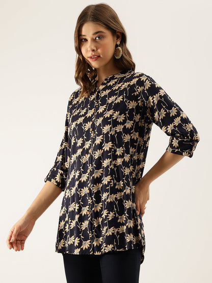 Floral Printed Rayon Shirt Type Top For Women | LASVINI - Redefining Indian Fashion with Elegance