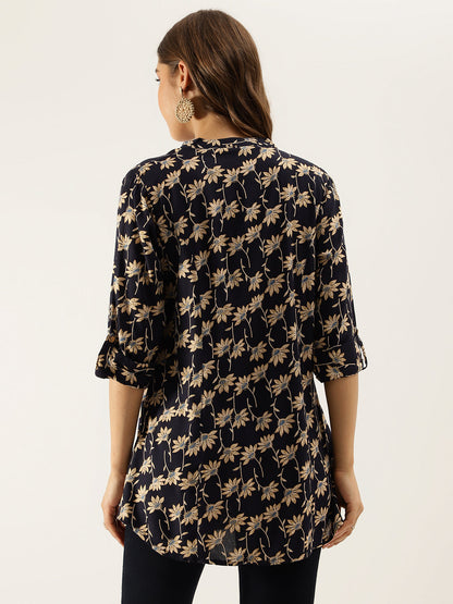 Floral Printed Rayon Shirt Type Top For Women | LASVINI - Redefining Indian Fashion with Elegance