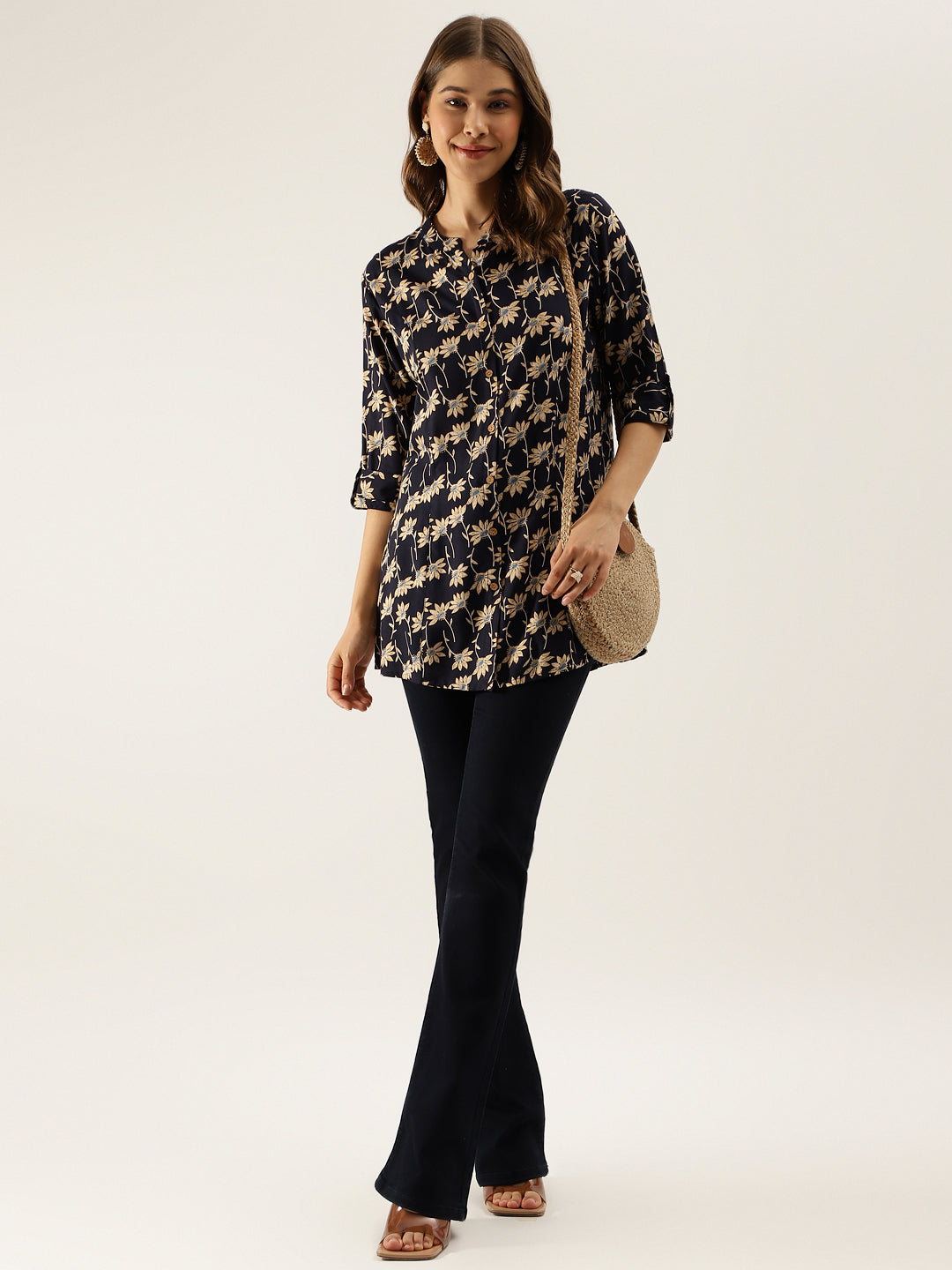 Floral Printed Rayon Shirt Type Top For Women | LASVINI - Redefining Indian Fashion with Elegance