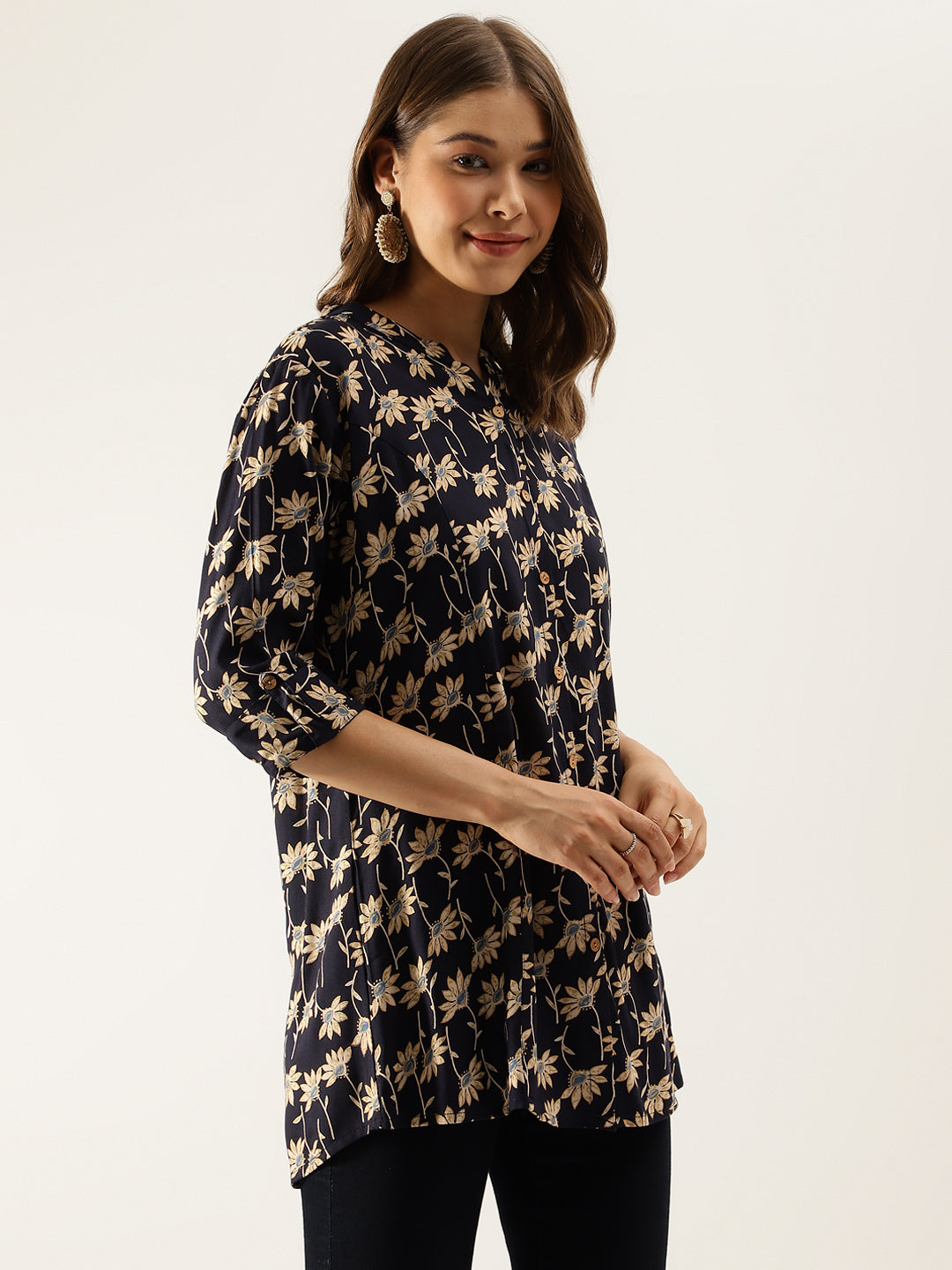 Floral Printed Rayon Shirt Type Top For Women | LASVINI - Redefining Indian Fashion with Elegance