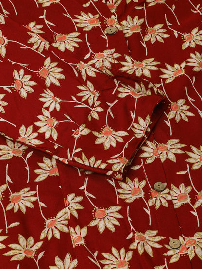 Maroon Floral Printed Rayon Shirt Type Top For Women | LASVINI - Redefining Indian Fashion with Elegance