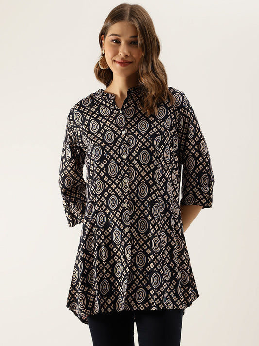 Black Asymmetric Printed Top | LASVINI - Redefining Indian Fashion with Elegance