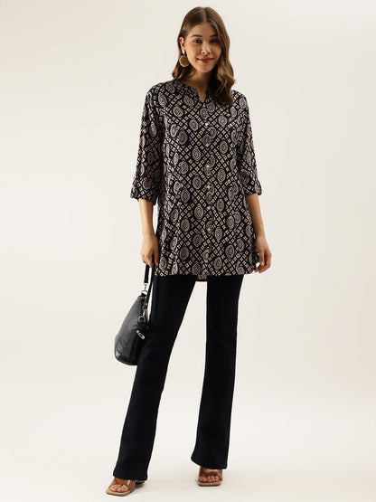 Black Asymmetric Printed Top | LASVINI - Redefining Indian Fashion with Elegance