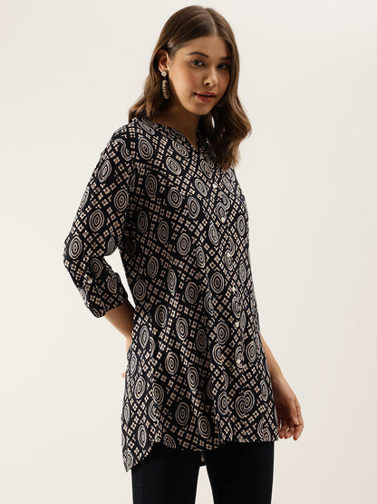 Black Asymmetric Printed Top | LASVINI - Redefining Indian Fashion with Elegance